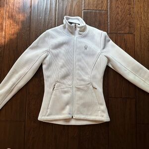 SPYDER Full Zip Jacket White Ribbed Knit Size Small